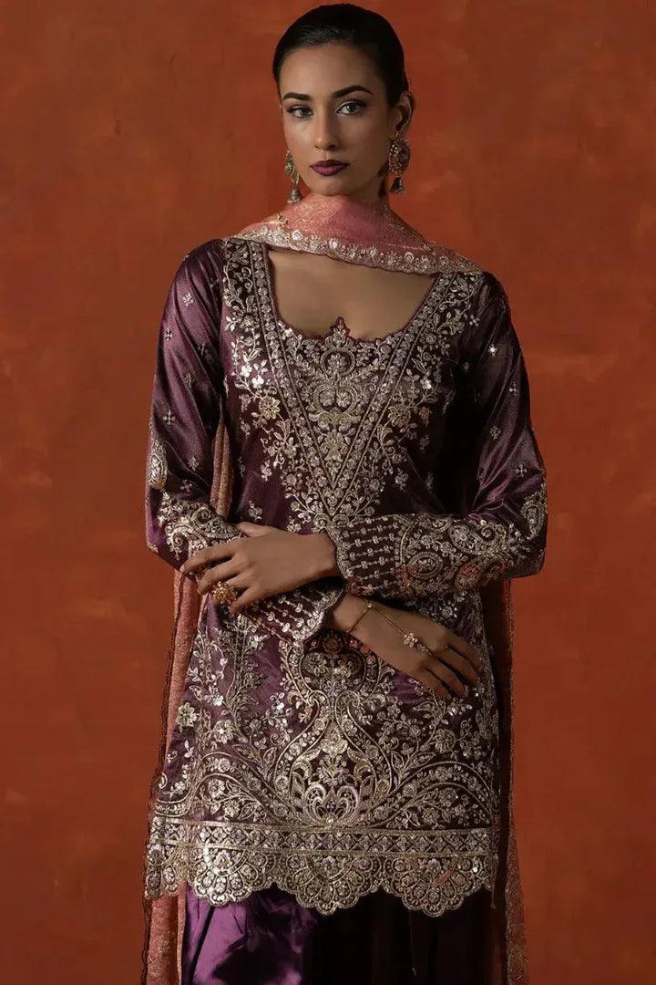Deep Wine Embroidered Satin Punjabi Suit (Outside Ontario) - MyEthnikRentals