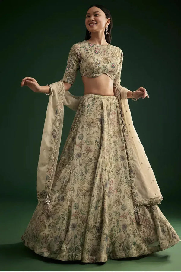 Floral Organza Dupatta Lehenga - MyEthnikRentals