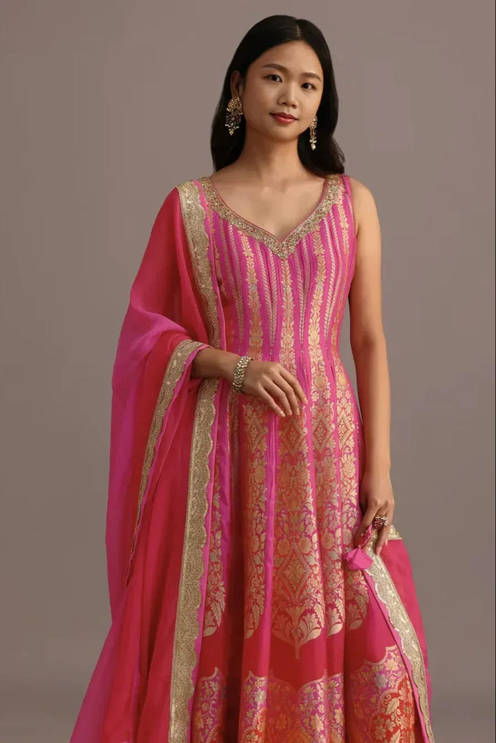 Pink Embroidered Salwar Kameez with Organza Dupatta (Outside Ontario) - MyEthnikRentals