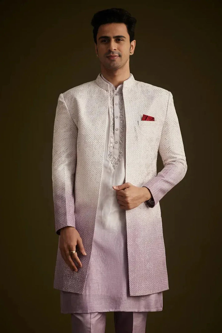 Purple & Lilac Ombre Sherwani with Embroidery (Outside Ontario) - MyEthnikRentals