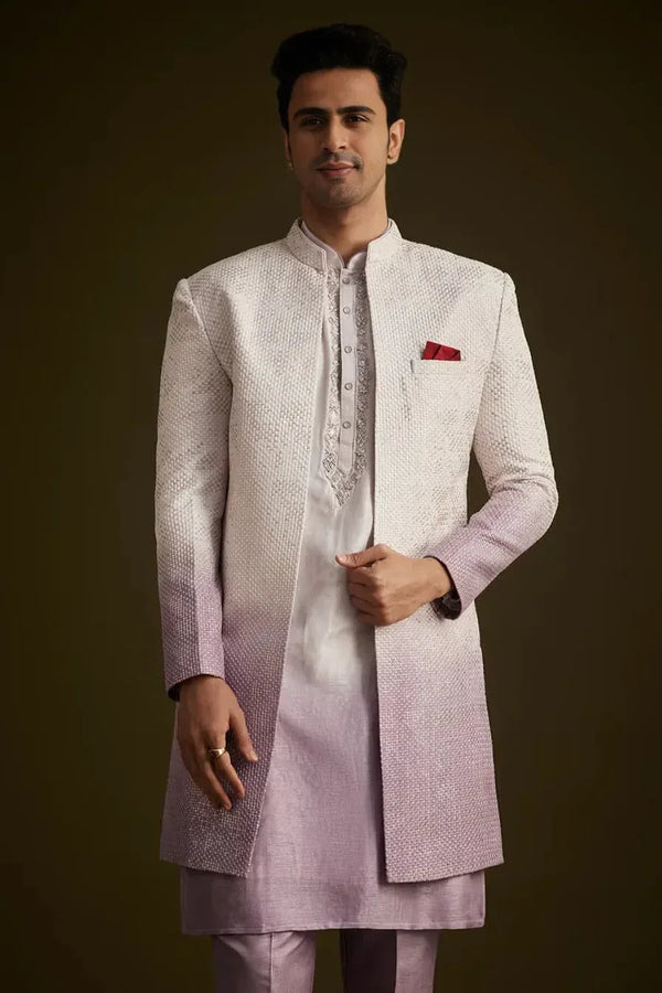 Purple & Lilac Ombre Sherwani with Embroidery - MyEthnikRentals