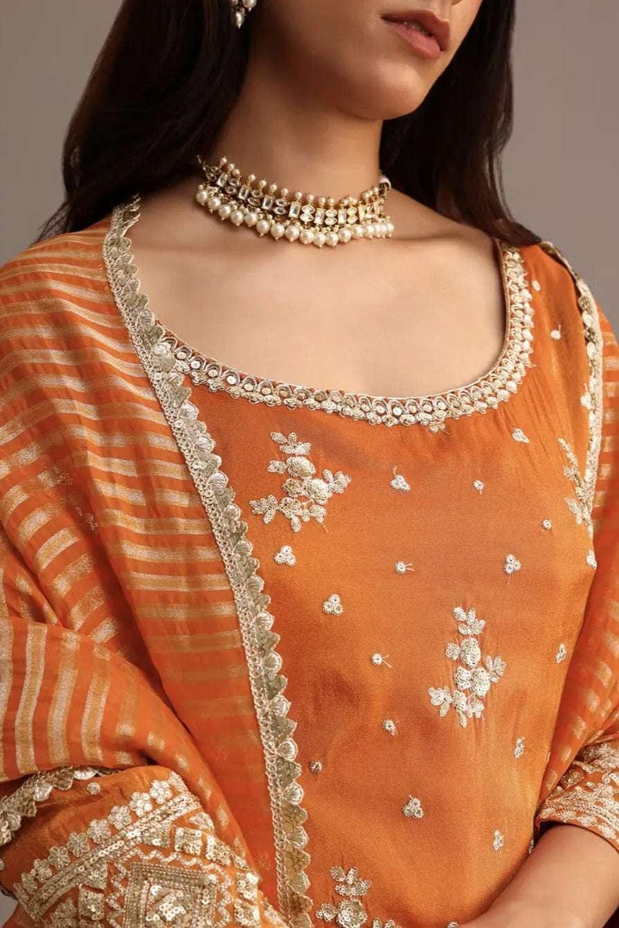 Orange Sequin Kurti Salwar Kameez (Outside Ontario) - MyEthnikRentals