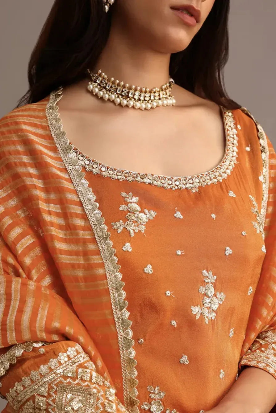 Orange Sequin Kurti Salwar Kameez - MyEthnikRentals