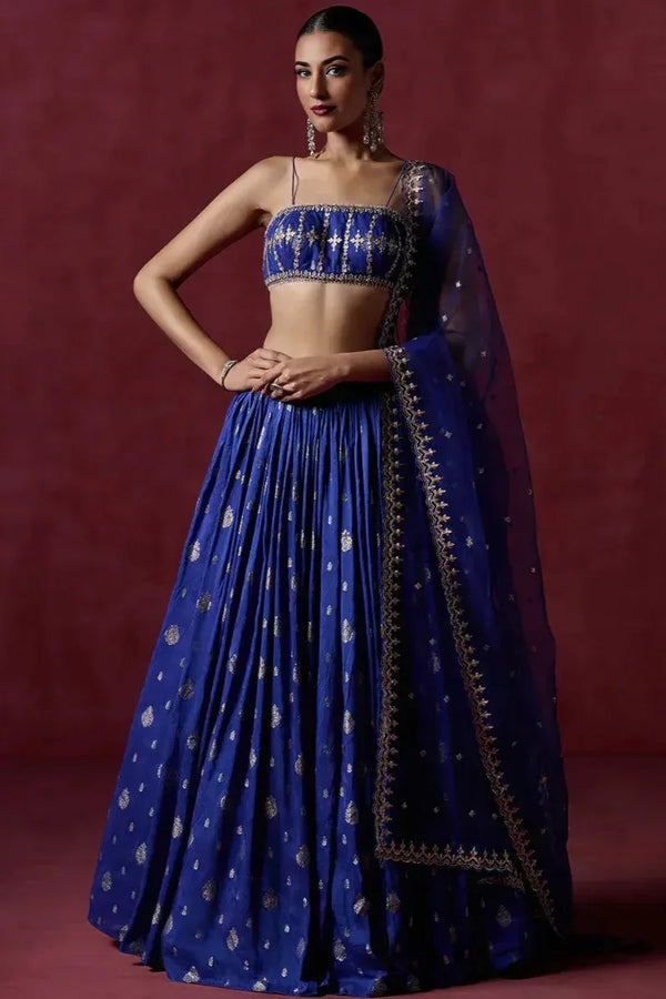 Imperial Blue Brocade Lehenga (Outside Ontario) - MyEthnikRentals