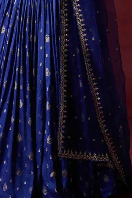 Imperial Blue Brocade Lehenga (Outside Ontario) - MyEthnikRentals