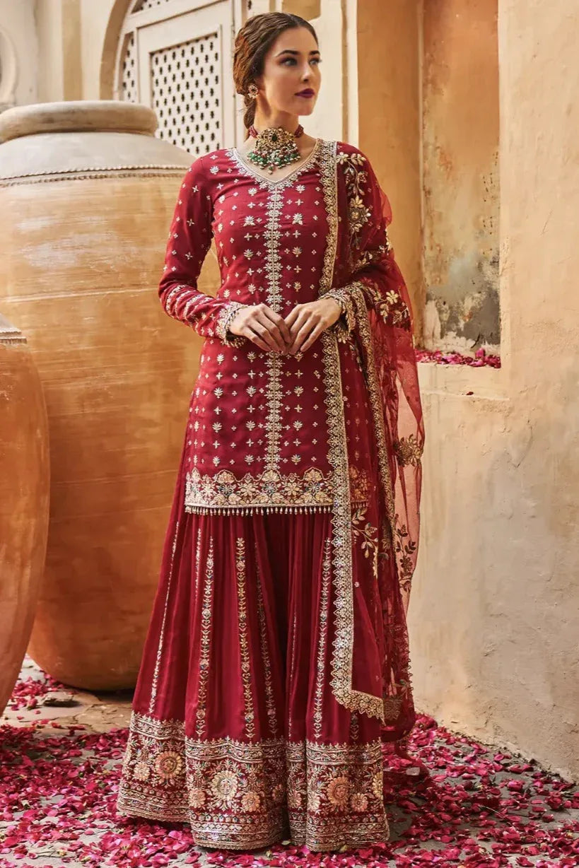 Maroon Gold Embroidered Sharara Set - MyEthnikRentals