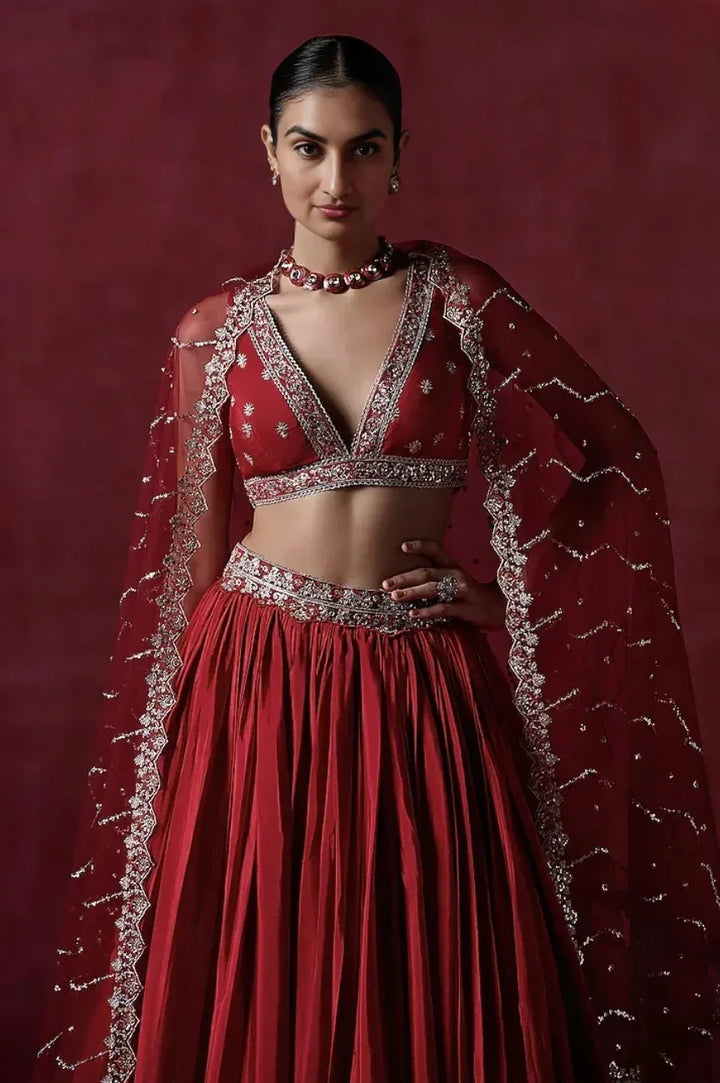 Red Crepe Silk Lehenga (Outside Ontario) - MyEthnikRentals