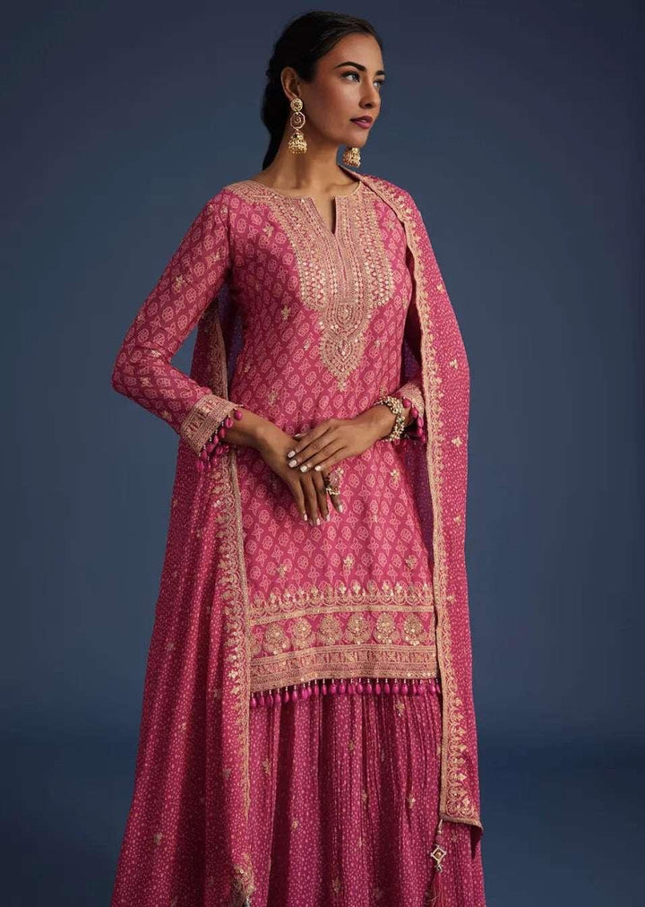 Pink Bandhani Print Salwar Kameez (Outside Ontario) - MyEthnikRentals