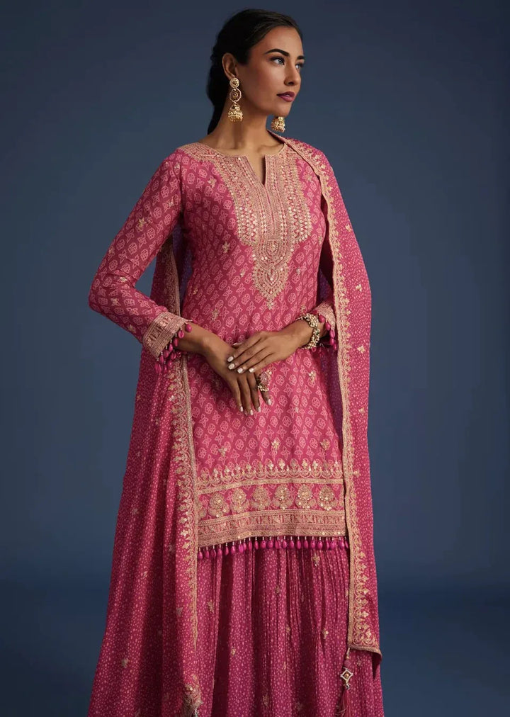 Pink Bandhani Print Salwar Kameez - MyEthnikRentals