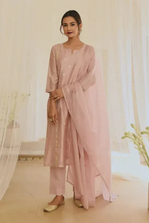 Blush Rose Gota Patti Embellished Kurta Set (Outside Ontario) - MyEthnikRentals