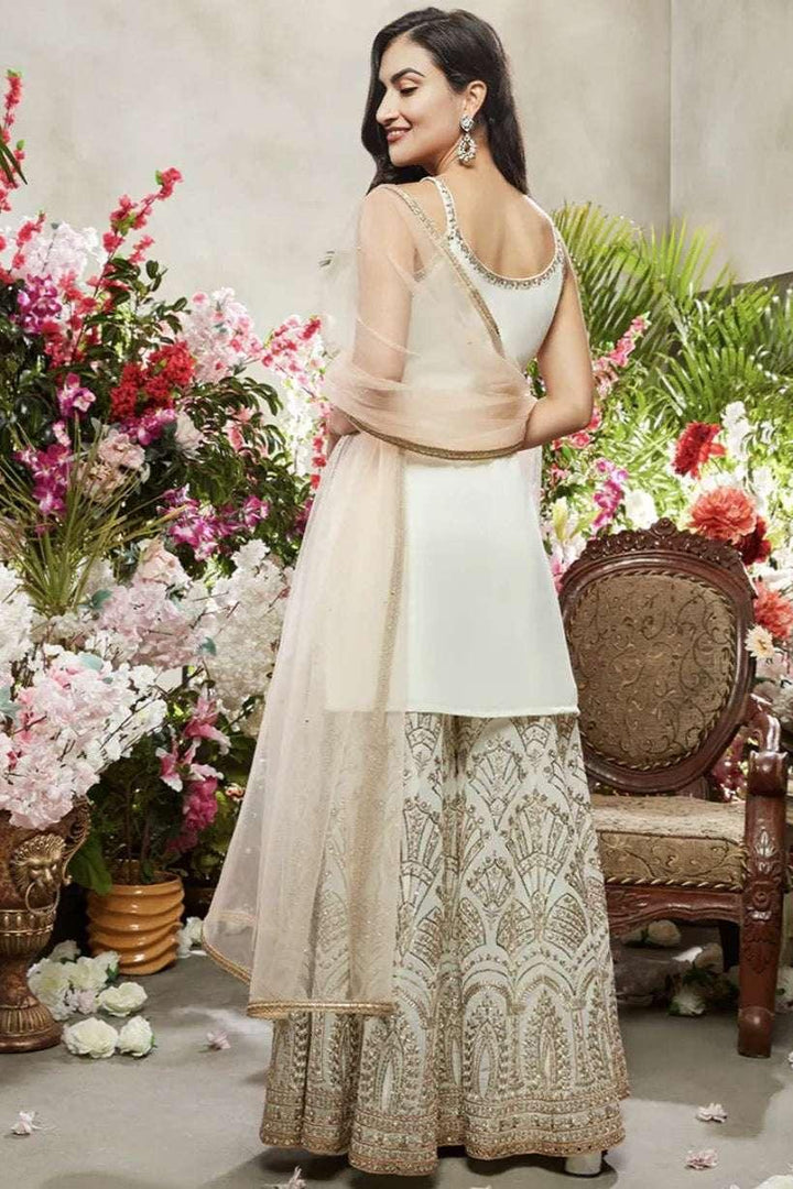 Ivory and Gold Embroidered Sharara Set (Outside Ontario) - MyEthnikRentals