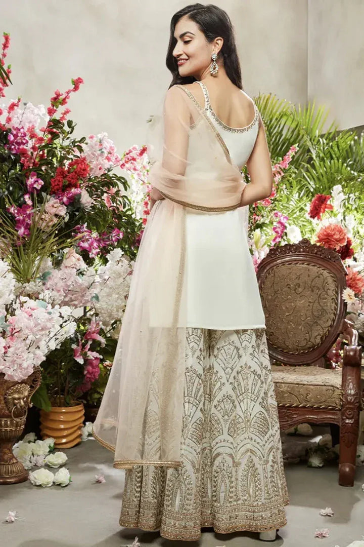 Ivory and Gold Embroidered Sharara Set - MyEthnikRentals