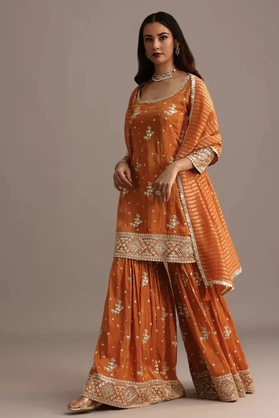 Orange Sequin Kurti Salwar Kameez (Outside Ontario) - MyEthnikRentals