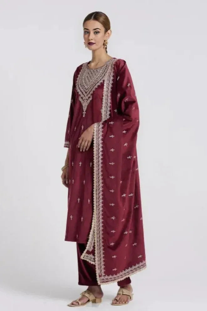Mauve Threadwork Velvet Salwar Kameez (Outside Ontario) - MyEthnikRentals