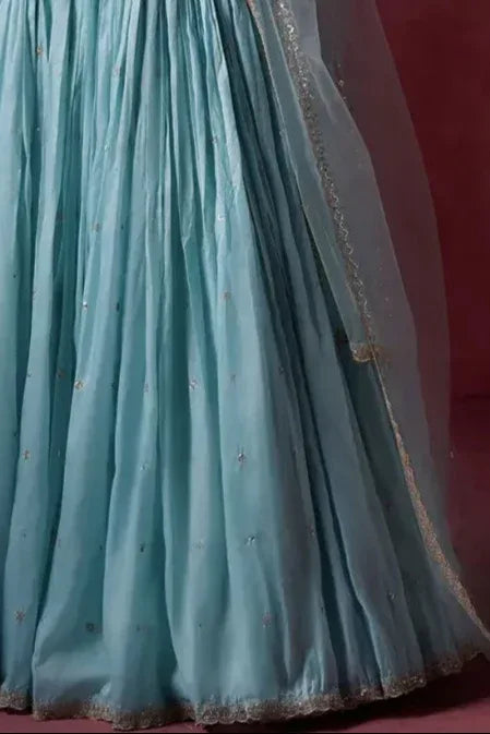 Dusty Blue Organza Lehenga (Outside Ontario) - MyEthnikRentals