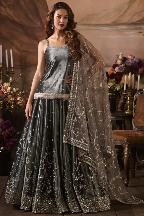 Grey Velvet Kurti Lehenga (Outside Ontario) - MyEthnikRentals