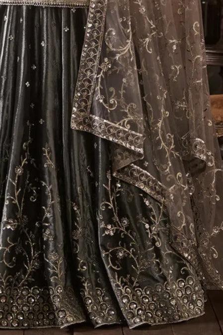 Grey Velvet Kurti Lehenga - MyEthnikRentals