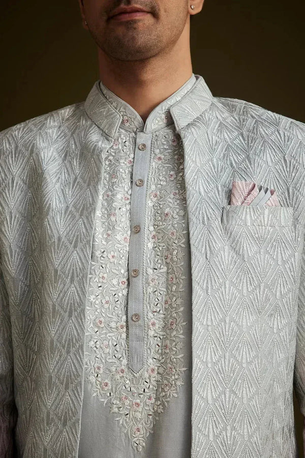 Pink and Grey Ombre Textured Sherwani Set - MyEthnikRentals