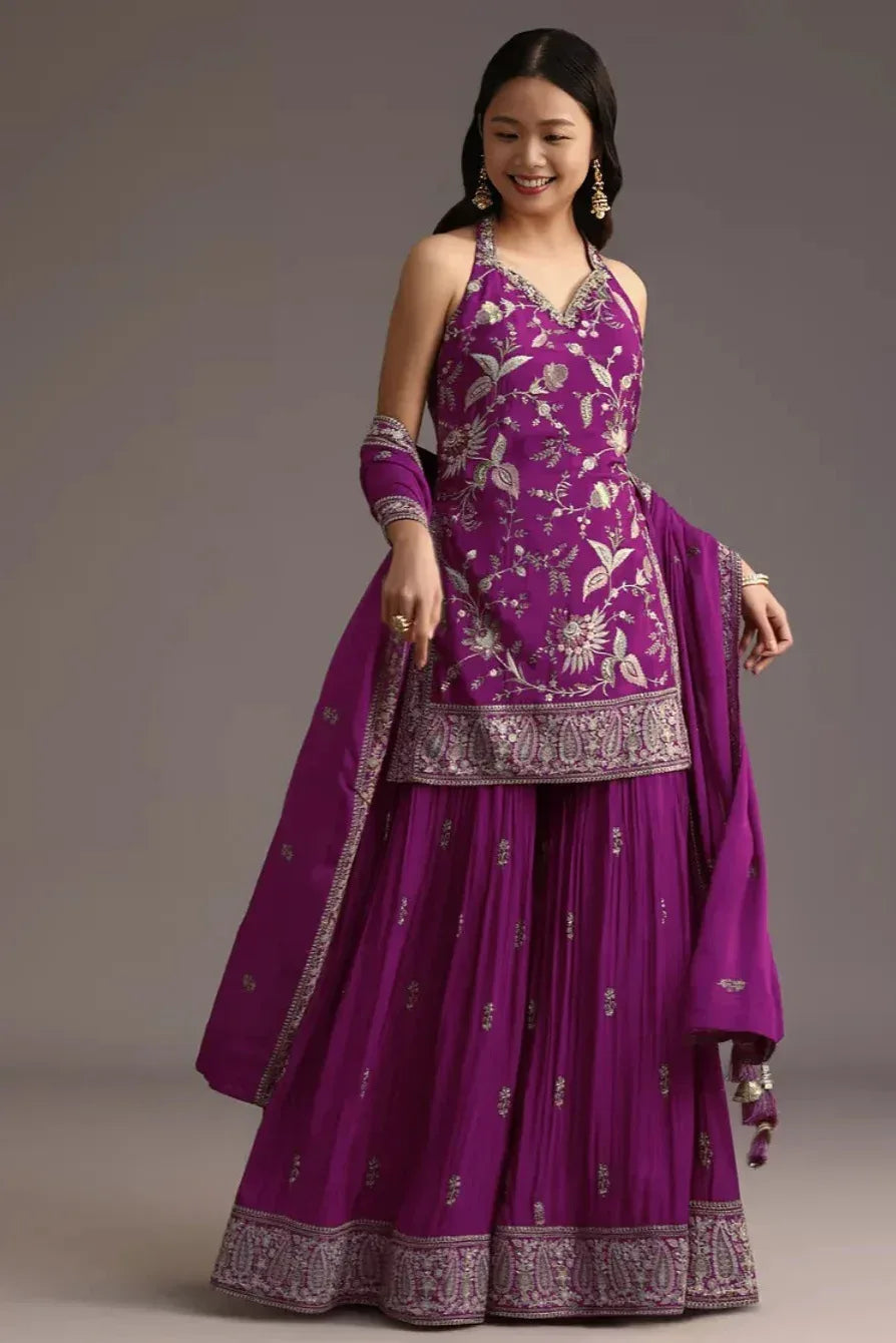 Purple Resham Embroidered Salwar Kameez (Outside Ontario) - MyEthnikRentals