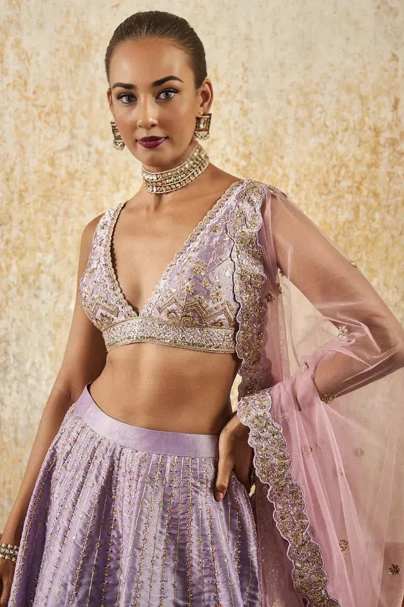 Lilac Embroidered Net Lehenga
