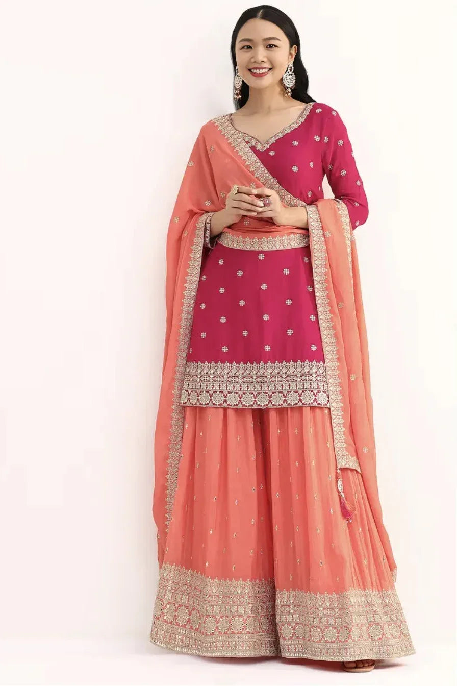 Pink and Peach Zari Work Salwar Kameez (Outside Ontario) - MyEthnikRentals