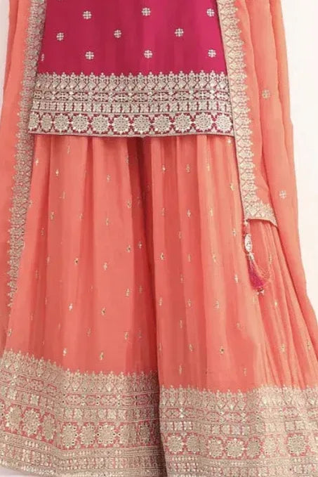 Pink and Peach Zari Work Salwar Kameez (Outside Ontario) - MyEthnikRentals