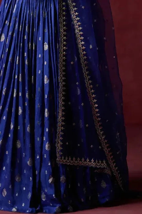 Royal Blue Brocade Lehenga - MyEthnikRentals