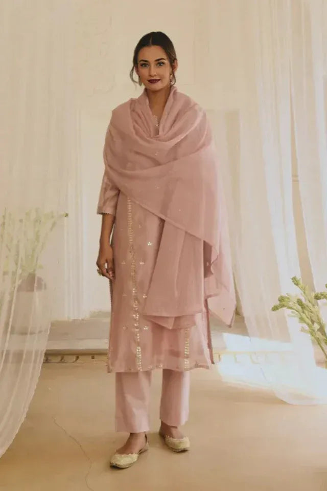 Blush Rose Gota Patti Embellished Kurta Set (Outside Ontario) - MyEthnikRentals