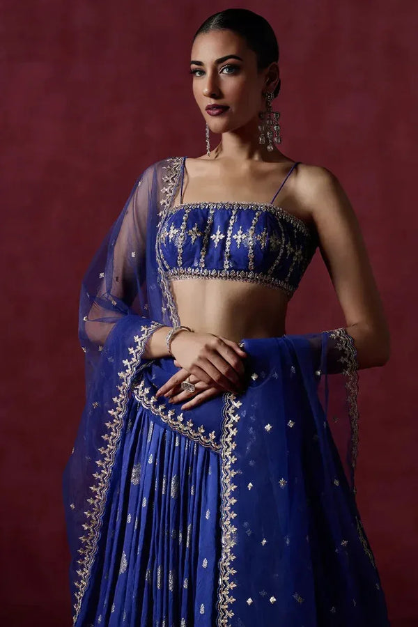 Royal Blue Brocade Lehenga (Outside Ontario) - MyEthnikRentals