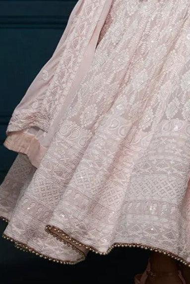 Light Pink Thread Embroidered Anarkali - MyEthnikRentals