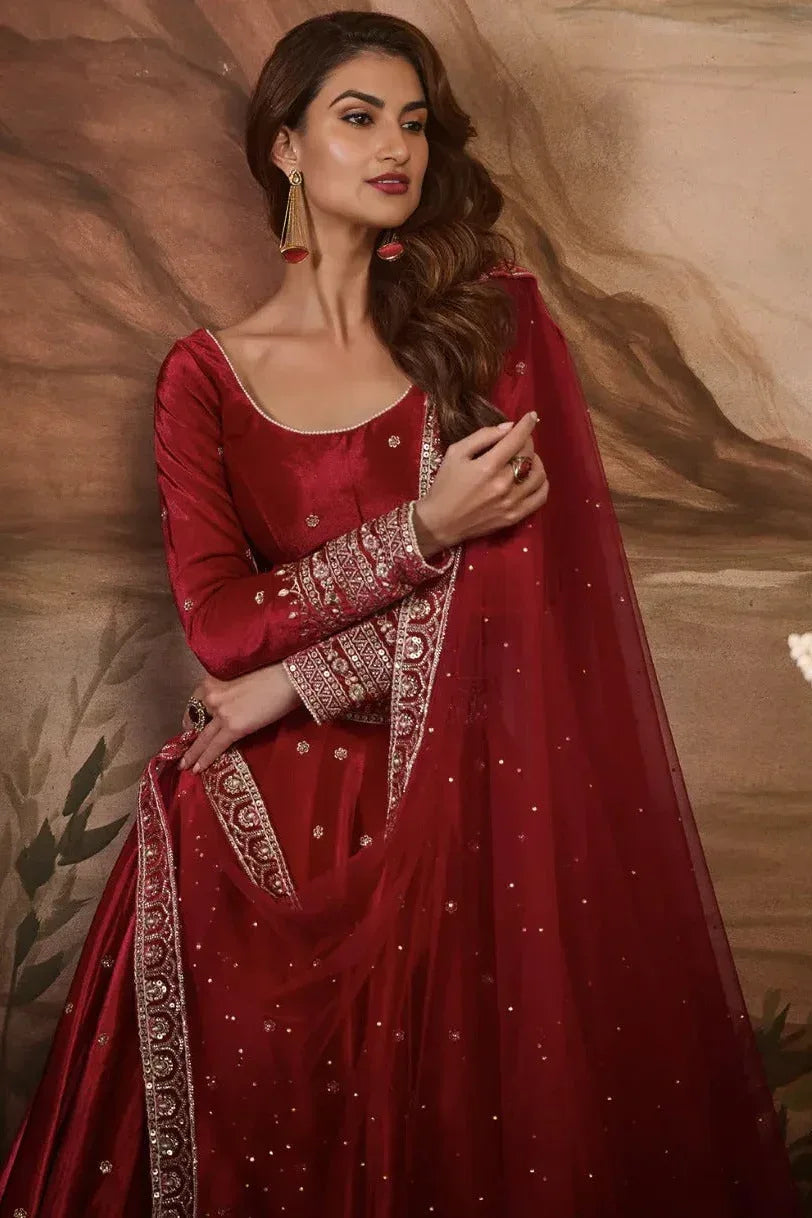 Rani Red Velvet Lehenga - MyEthnikRentals