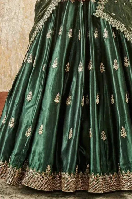 Emerald Green Embroidered Lehenga - MyEthnikRentals