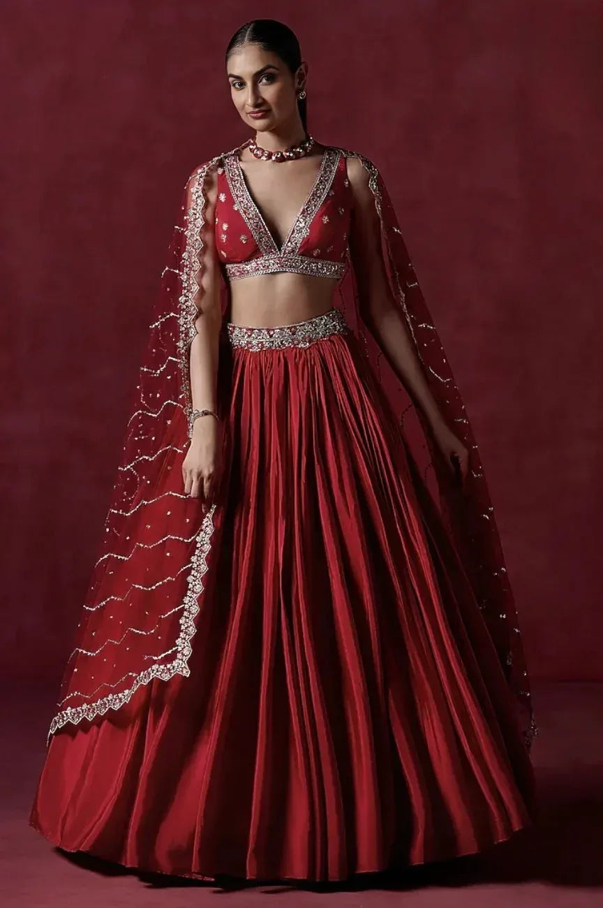 Red Crepe Silk Lehenga (Outside Ontario) - MyEthnikRentals