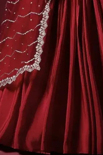 Red Crepe Silk Lehenga (Outside Ontario) - MyEthnikRentals