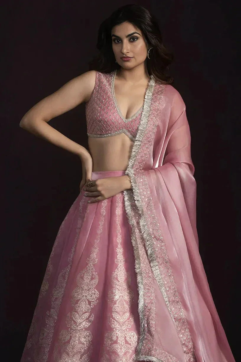 Blush Pink Organza Lehenga - MyEthnikRentals