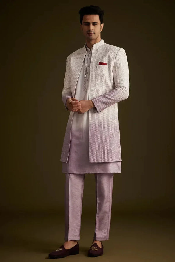 Purple & Lilac Ombre Sherwani with Embroidery - MyEthnikRentals
