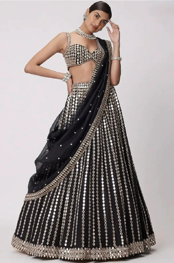 Midnight Bloom Floral Lehenga - MyEthnikRentals