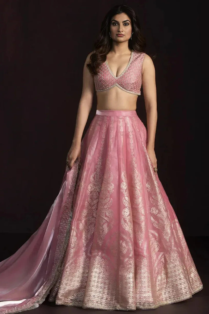 Blush Pink Organza Lehenga - MyEthnikRentals
