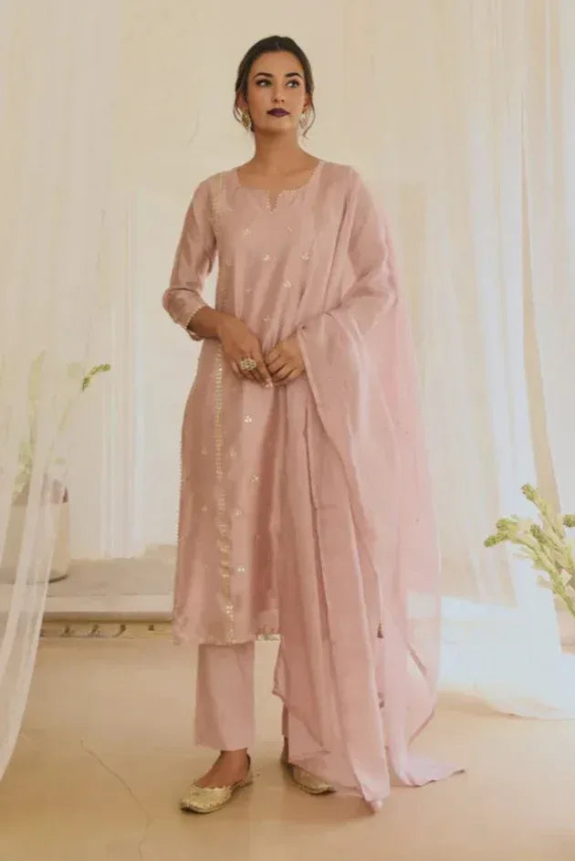 Blush Rose Gota Patti Embellished Kurta Set (Outside Ontario) - MyEthnikRentals