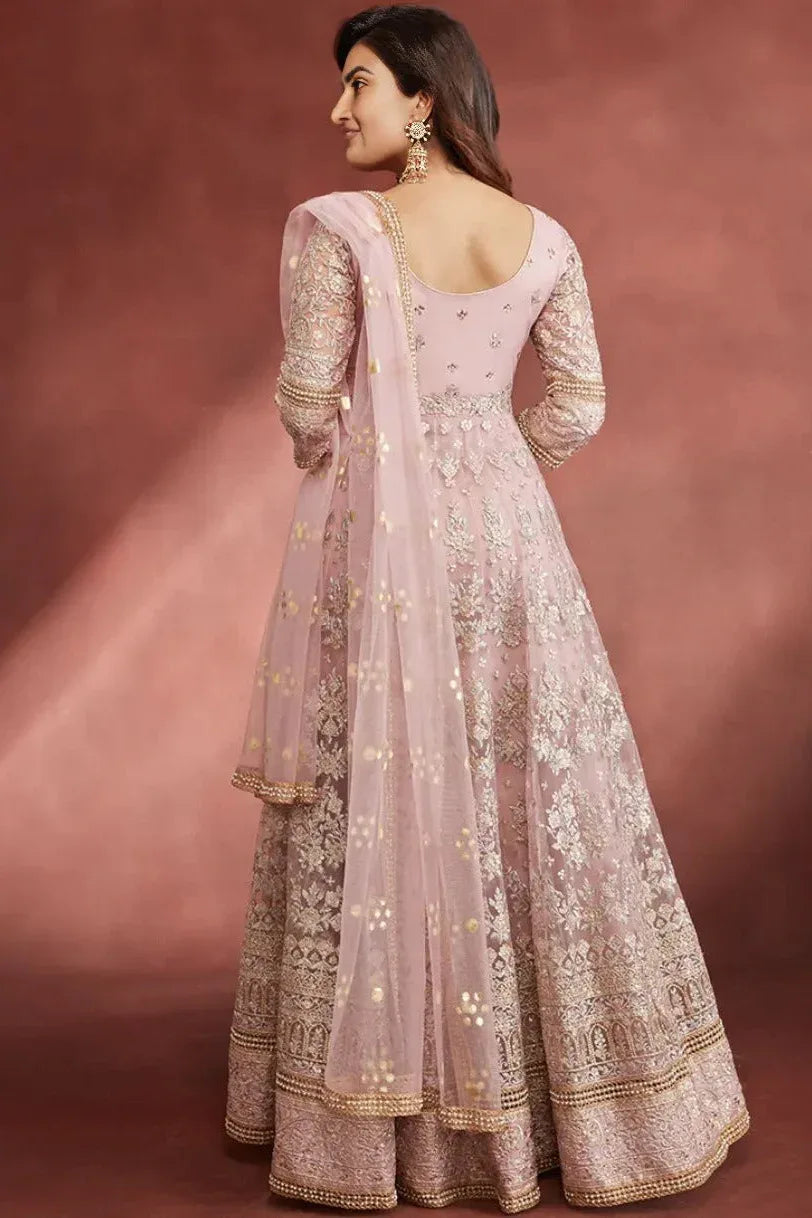 Rose Pink Embroidered Pant Style Anarkali - MyEthnikRentals
