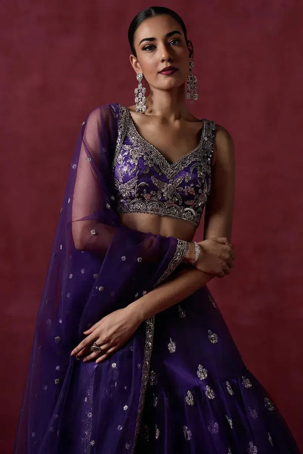 Plum Purple Net Lehenga - MyEthnikRentals