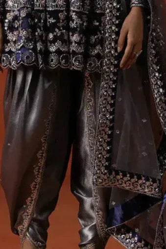 Navy Blue & Slate Grey Embroidered Punjabi Suit (Outside Ontario) - MyEthnikRentals