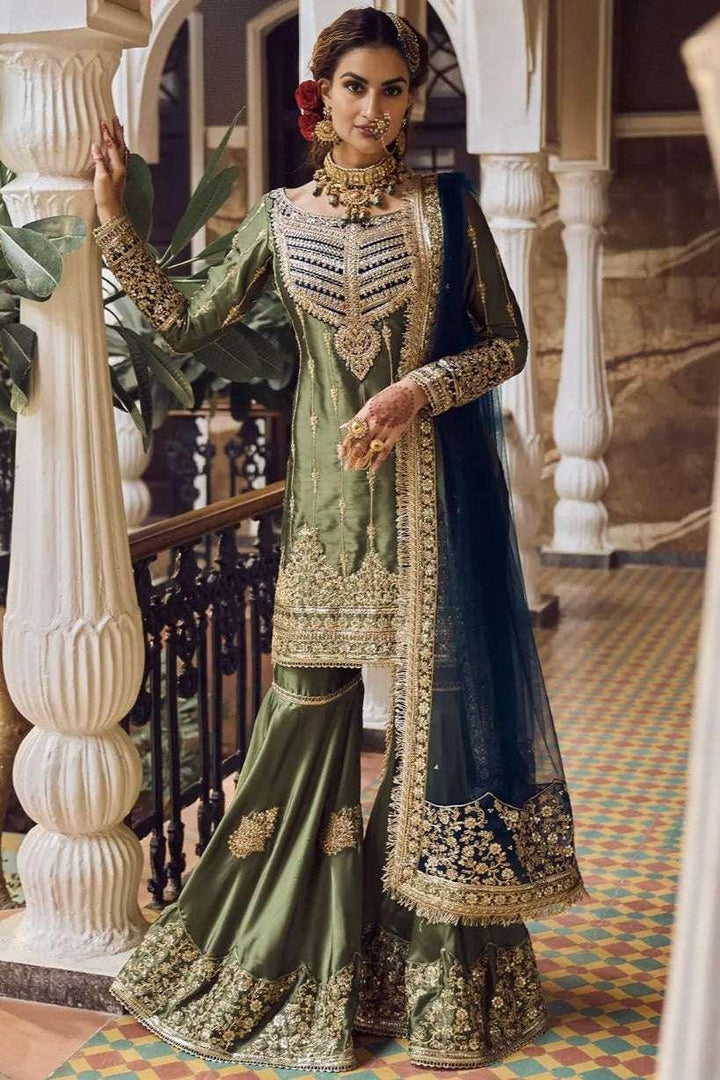 Olive Green Embroidered Gharara Suit (Outside Ontario) - MyEthnikRentals