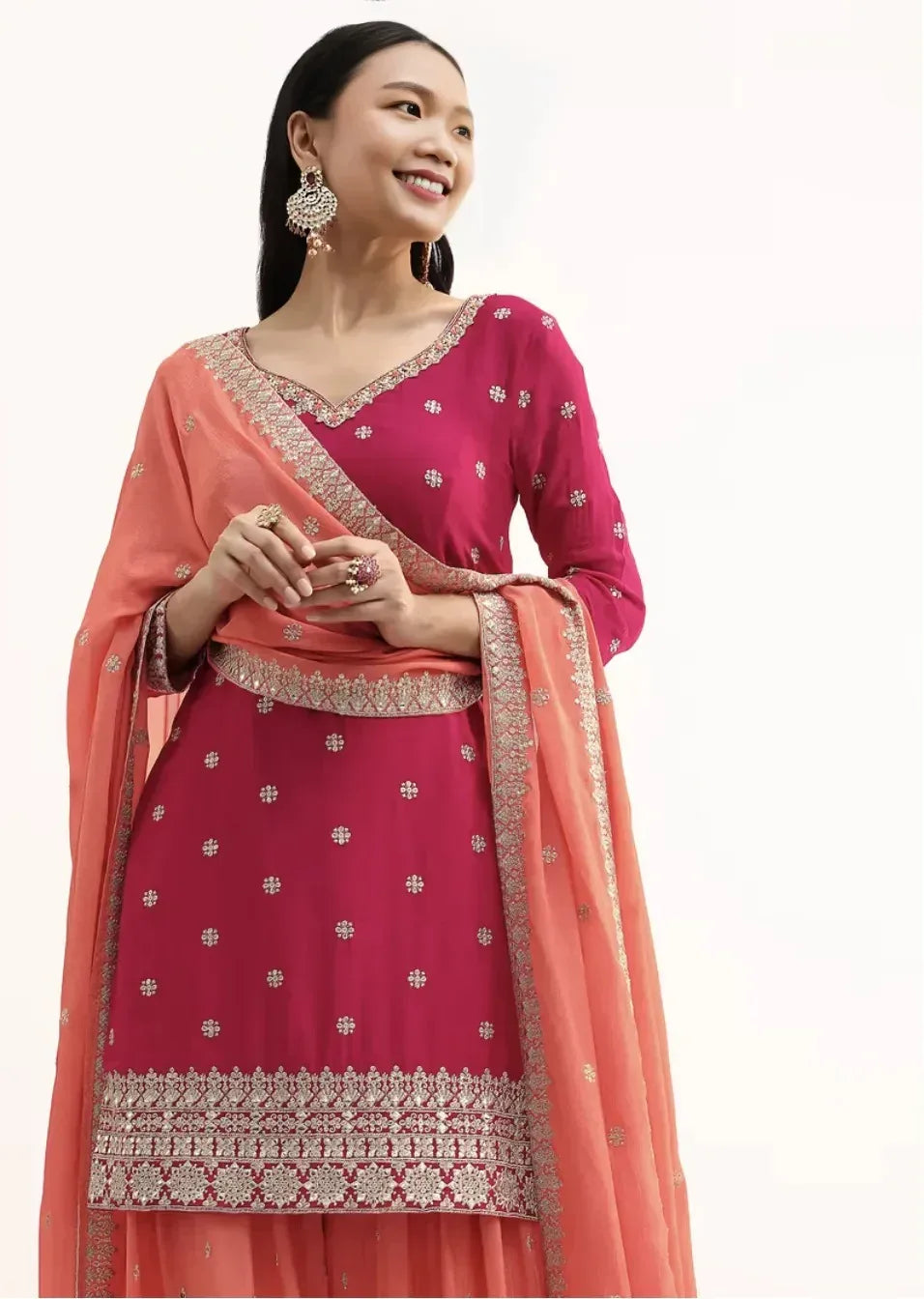 Pink and Peach Zari Work Salwar Kameez (Outside Ontario) - MyEthnikRentals
