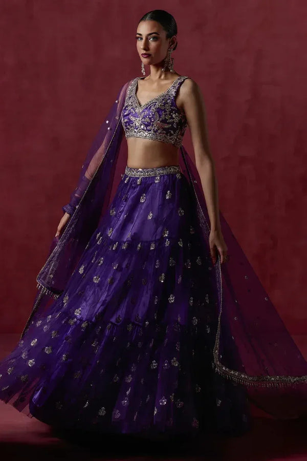 Plum Purple Net Lehenga - MyEthnikRentals