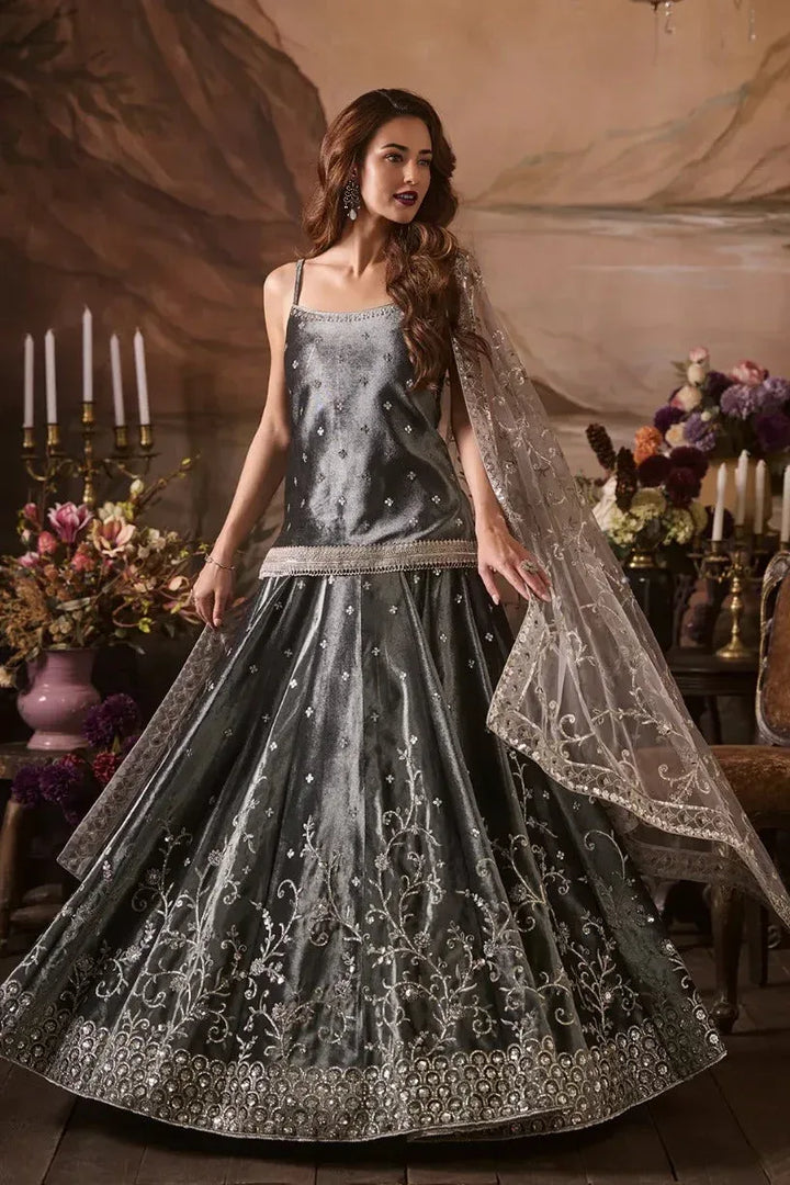 Grey Velvet Kurti Lehenga - MyEthnikRentals