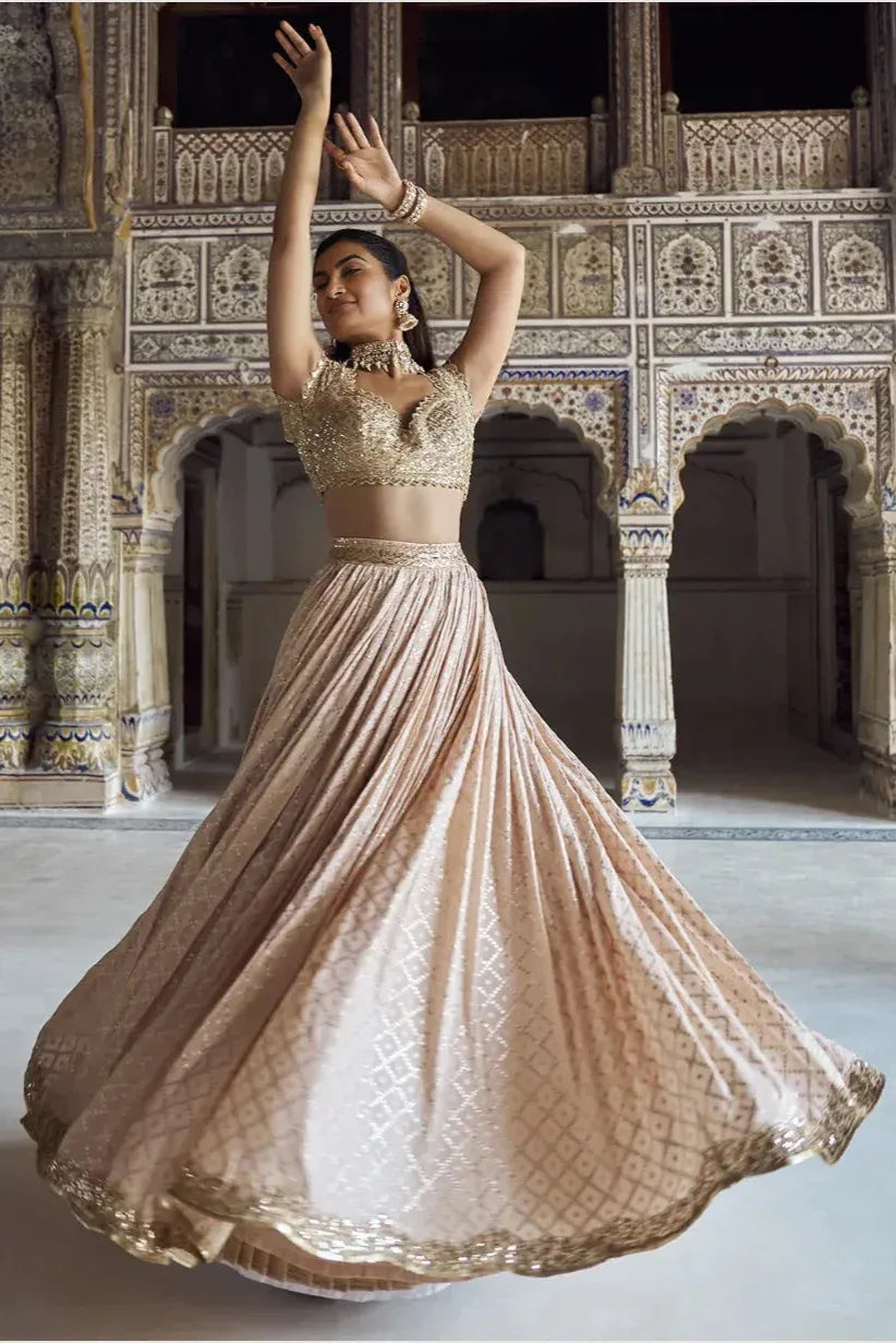 Champagne Gold Luxe Lehenga (Outside Ontario) - MyEthnikRentals