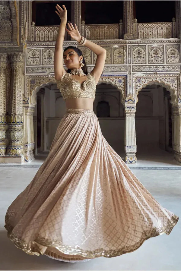 Champagne Gold Luxe Lehenga - MyEthnikRentals