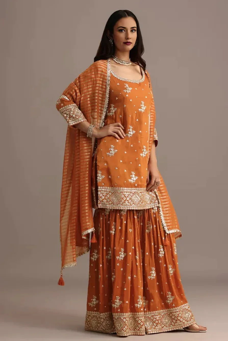 Orange Sequin Kurti Salwar Kameez (Outside Ontario) - MyEthnikRentals