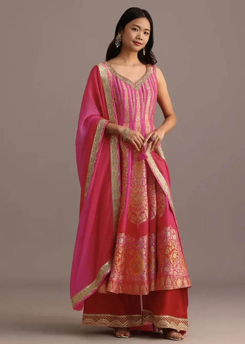 Pink Embroidered Salwar Kameez with Organza Dupatta (Outside Ontario) - MyEthnikRentals